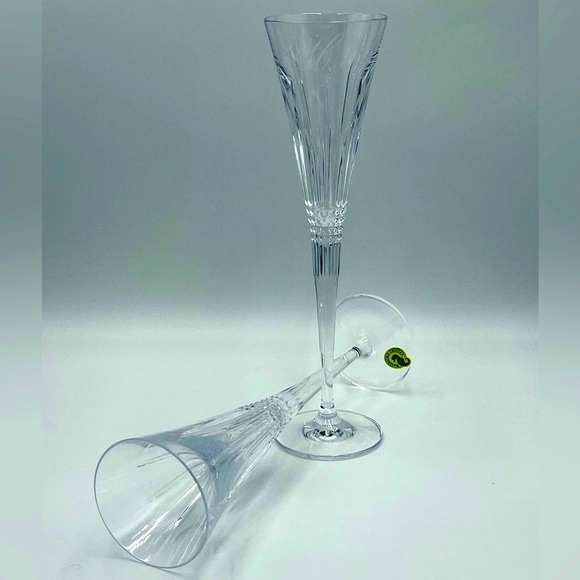 Waterford Lismore Diamond Monogram Letter "H”- Crystal Champagne Toasting Flutes - Picture 16 of 16
